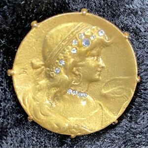 Vtg French Art Nouveau Cameo DVB for Alva Museum Reproductions Gold Tone Brooch